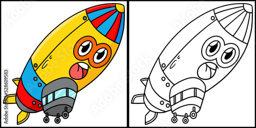 Zeppelin with Face Vehicle Coloring Illustration