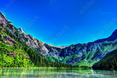 HDR Shoreline view from Avalanche Lake in Glacier National Park, MT, USA. 