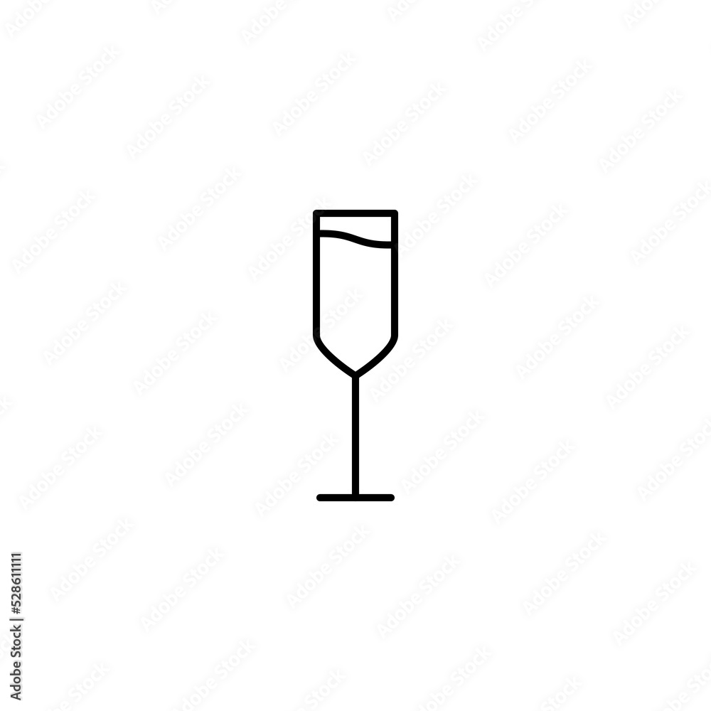 flute glass icon with full filled with water on white background ...