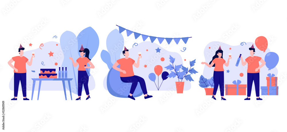 Birthday Party Scene Flat Bundle Design