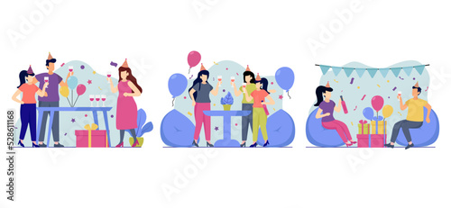 Birthday Party with Friends Scene Flat Bundle Design