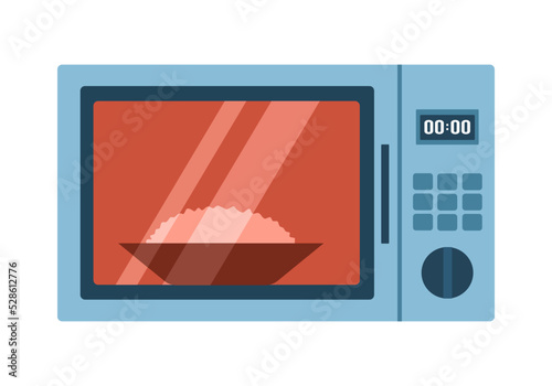 Food dish in microwave flat design on white background.