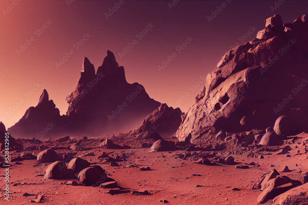 Alien base on Mars, rocky mountains