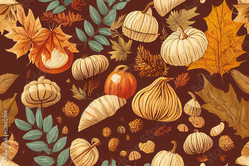 Autumn decorative seamless pattern with seasonal elements