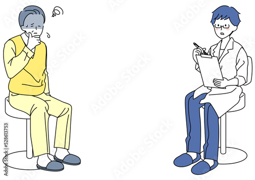 医師の説明に困惑するシニア男性