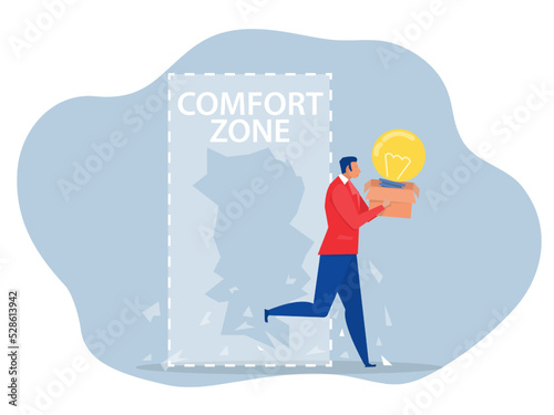 Businessman Exit from comfort zone  to success. motivational success new life vector illustration.