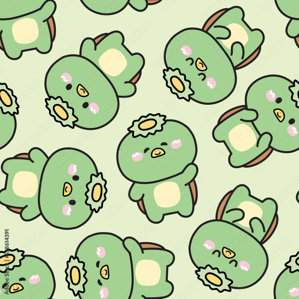 Seamless pattern of cute kappa in various poses on green   character cartoon  .Illustration. Stock  Vector | Adobe Stock