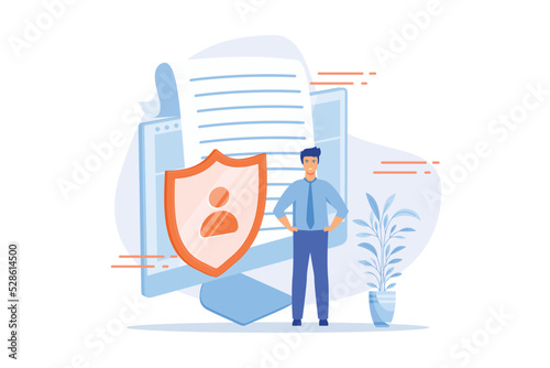 Licence agreement. Confidential electronic correspondence, internet privacy protection, regulations idea. Cybersecurity, safeguard software. flat vector modern illustration photo