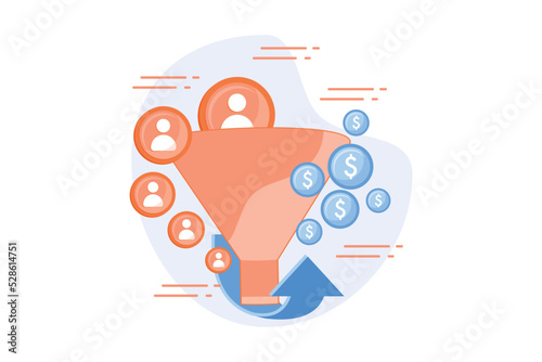 Sales funnel and lead generation. Profitable digital marketing. Customers attraction technology. Commerce, trade, successful strategy. flat vector modern illustration