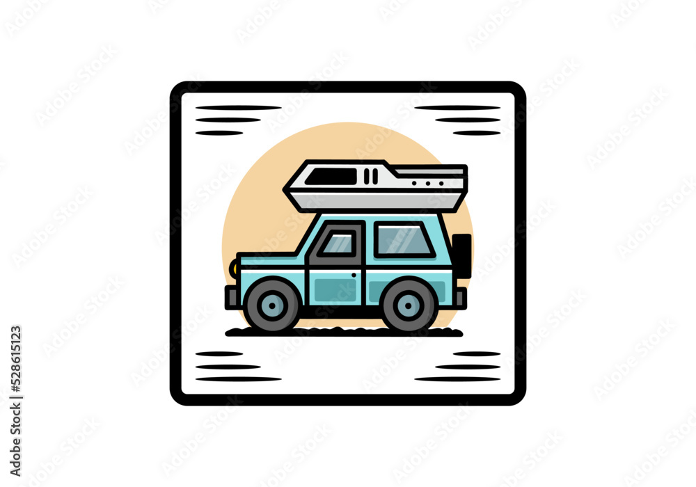 Off road vehicle car camping illustration badge design Off road vehicle car camping illustration badge design