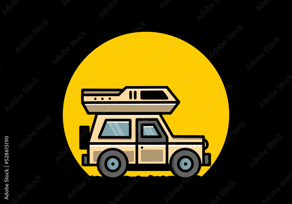 Off road vehicle car camping illustration badge design