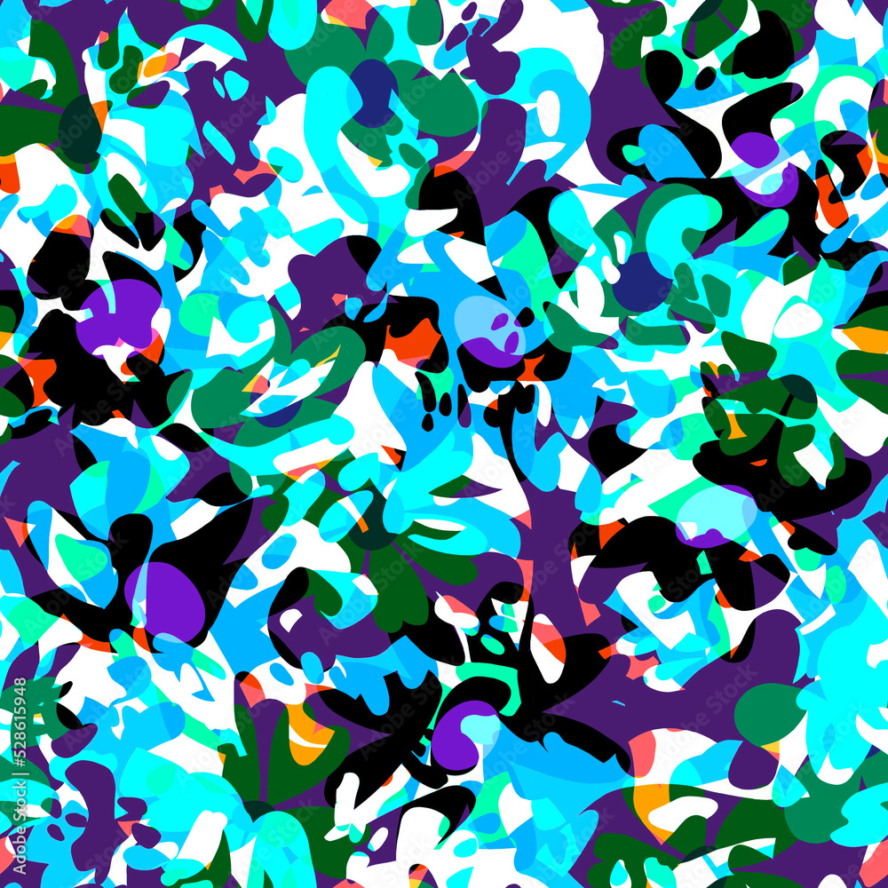 Obraz premium Abstract bright colorful seamless pattern of random mixed various geometric shapes