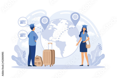 Human capital. International migration, brain drain, digital nomad, trained workers, buisness start up, leave country, flat vector modern illustration