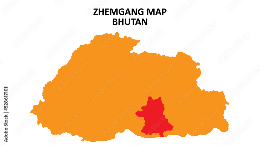 Obraz premium Zhemgang State and regions map highlighted on Bhutan map.