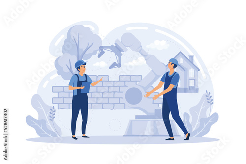 Smart industry development. Artificial intelligence in surgery. Robotics construction, collaborative robotics, remotely operated robots metaphors. flat vector modern illustration