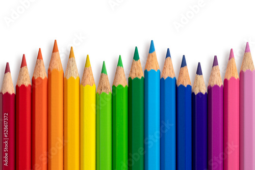 Color pencils zigzag isolated on background. Close up. photo