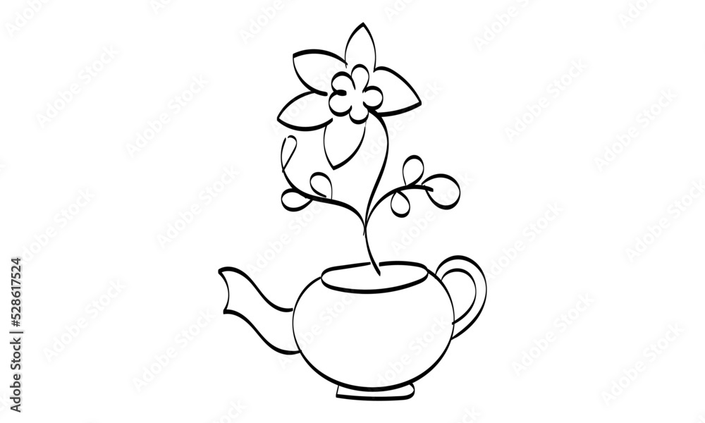 Hand Drawn Pot with Flower. Use as poster, card, flyer or T Shirt
