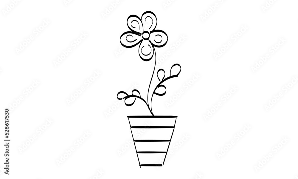 Hand Drawn Pot with Flower. Use as poster, card, flyer or T Shirt