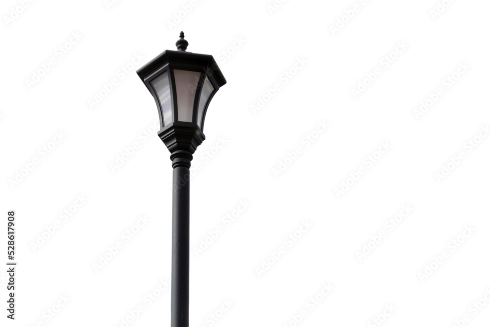 Old street lamp close up. Isolated object on a white background