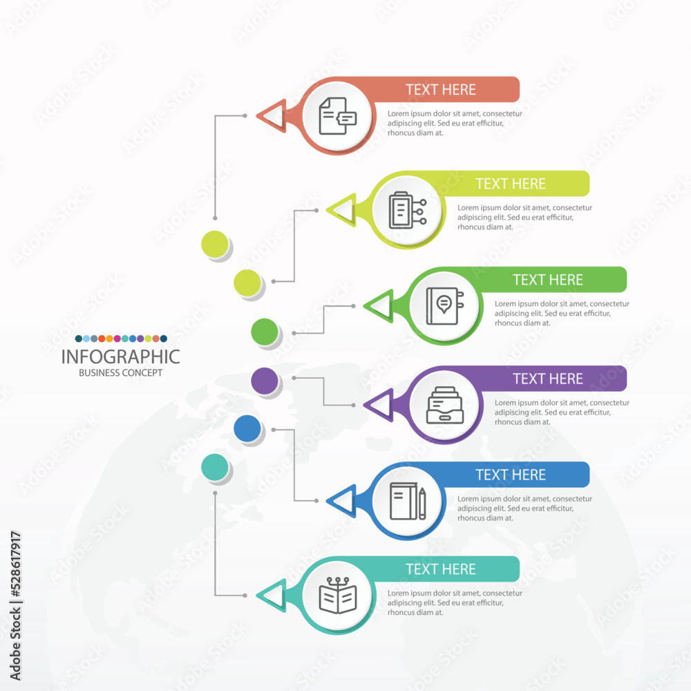 Infographic template with 6 steps, process or options, process chart, Used for process diagram, presentations, workflow layout, flow chart, infograph. Vector eps10 illustration. Infographic template with 6 steps, process or options, process chart, Used for process diagram, presentations, workflow layout, flow chart, infograph. Vector eps10 illustration.