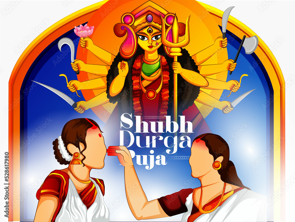 Obraz premium Happy Durga Puja Subh Navratri Indian religious vector illustration