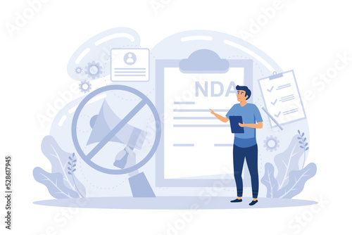 Proprietary information document. NDA contract. Nondisclosure agreement, confidentiality agreement form, confidential disclosure agreement concept. flat vector modern illustration photo