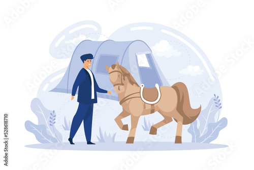 Changing habitation. Nomadism, rural migration, seasonal movement, population growth and urbanization,flat vector modern illustration