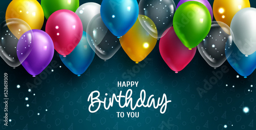 Birthday celebration vector background design. Happy birthday to you text in pattern background with colorful floating balloons for birth day greeting. Vector illustration.
