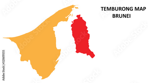 Temburong State and regions map highlighted on Brunei map. photo