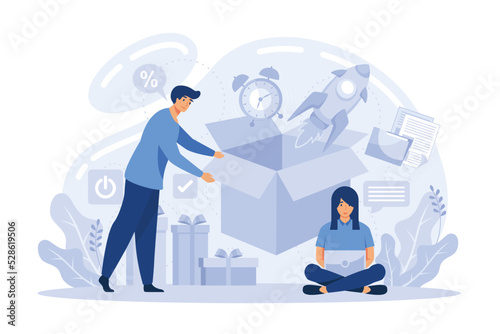 Metaphor set marketing model. Free period, bundle set. Freemium, subscription and bundling models. Promotion modeling digital processes concept. flat vector modern illustration