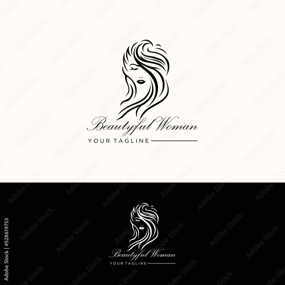Abstract logo style illustration of a young woman's face. Freehand digital drawing of a girl.
