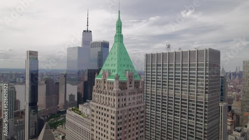 Aerial view on skyscraper of Manhattan New York. Wall street area in New York city