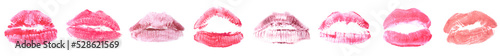 Set of lipstick prints on white background