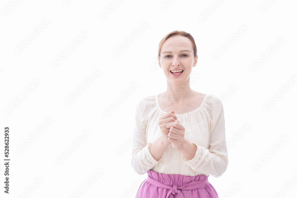 大喜びをする笑顔の若い女性 大喜びをする笑顔の若い女性