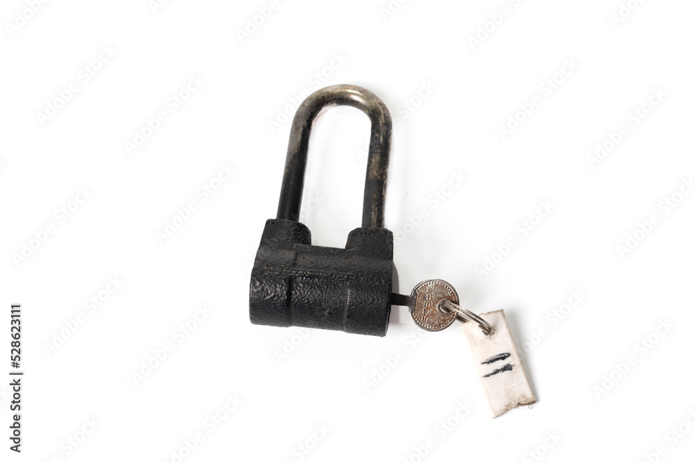 Photo of metal padlock on white background Photo of metal padlock on white background