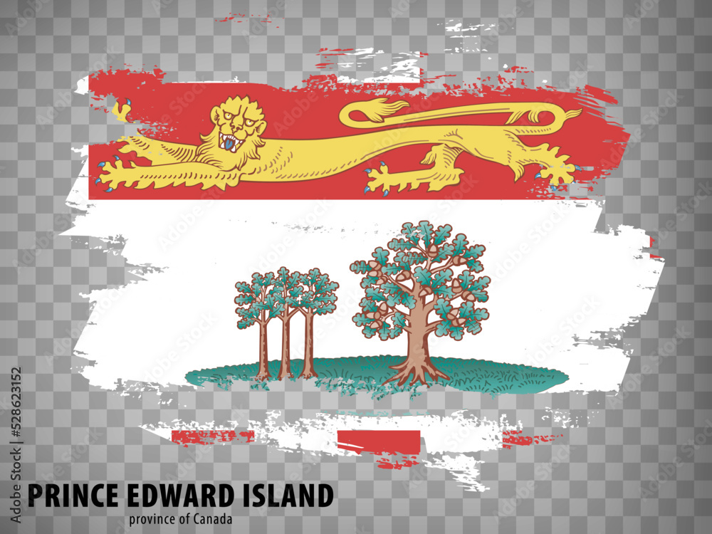 Flag of Prince Edward Island from brush strokes. Canada.  Flag  Province of Prince Edward Island with title on transparent background for your web site design, app, UI.  EPS10.