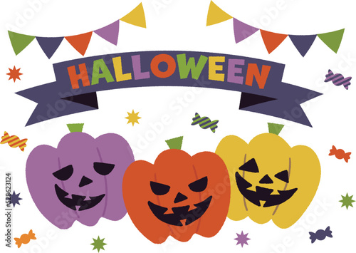 ハロウィン　ジャックオランタン・カボチャのイラスト