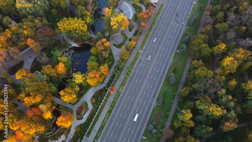 Aerial View of the Peremogy Avenue near KPI ukivercity, Kyiv, taken with drone photo