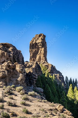 View at Roque Nublo mountain at Gran Canaria in Spain. Beautiful natural panorama.