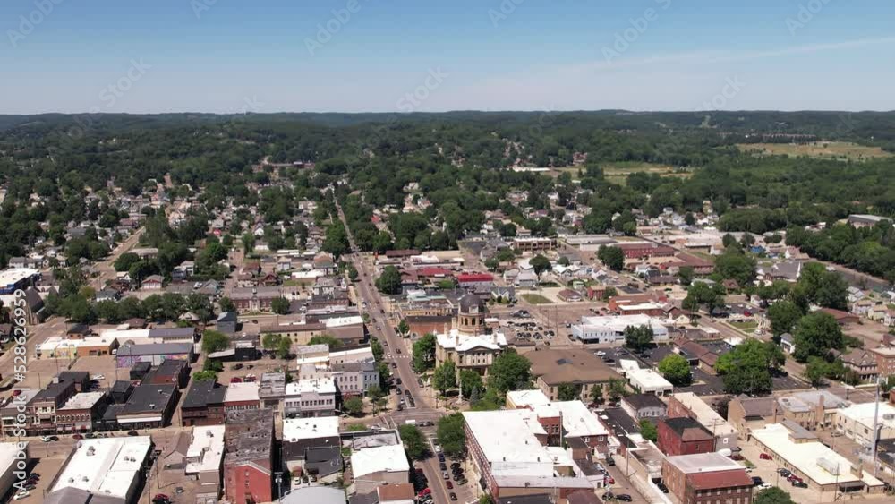 Small American town in Indiana state. Traffic on main street Small American town in Indiana state. Traffic on main street