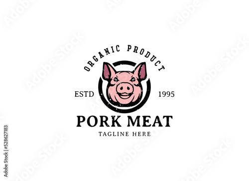 Rustic pork meat and grill restaurant vector logo design