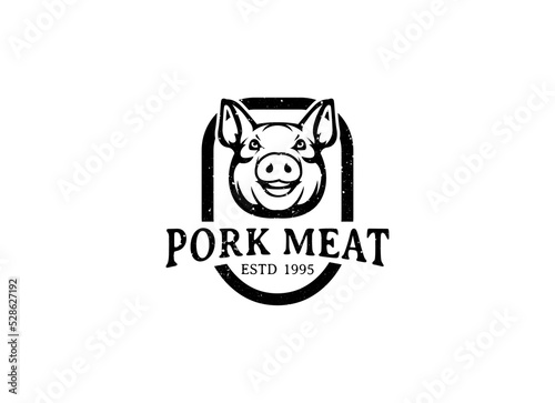 Rustic pork meat and grill restaurant vector logo design