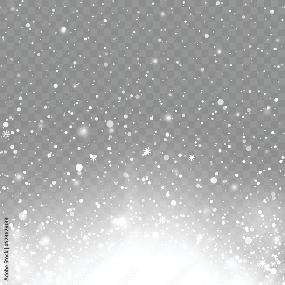 Xmas or New Year background with falling snowflakes on transparent background. Vector