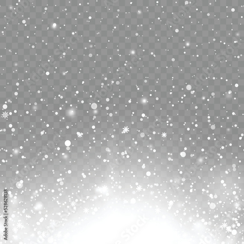 Xmas or New Year background with falling snowflakes on transparent background. Vector