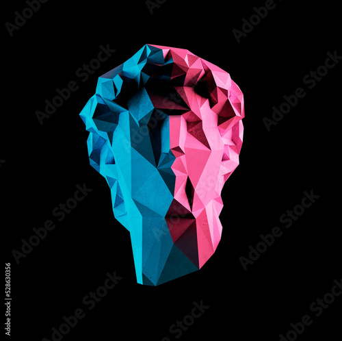 Low poly greek statue neural network style wallpaper background concept. 
