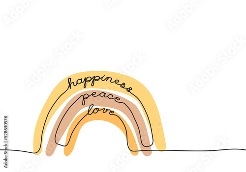 Cute boho happiness, peace and love rainbow illustration