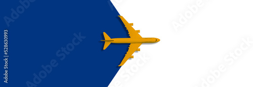 Model white plane, airplane on blue background. Top view, flat lay. Travel, vacation concept.