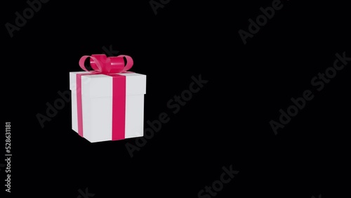 Gift box on a transparent background. White gift box with red ribbon and bow. Looped animation of gift rotation. You can place the footage on any background. 4k quality