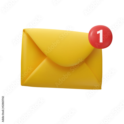 3d mail icon. Vector realistic new message envelope isolated on white background. E-mail notification concept