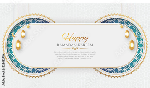 Ramadan Kareem Elegant White Luxury Ornamental Greeting Card Background with Arabic Pattern